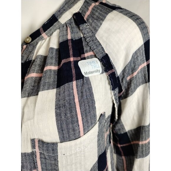 Time and Tru Maternity Misses Small Woven Button Up Top  Blue Plaid Shirt - Picture 3 of 10
